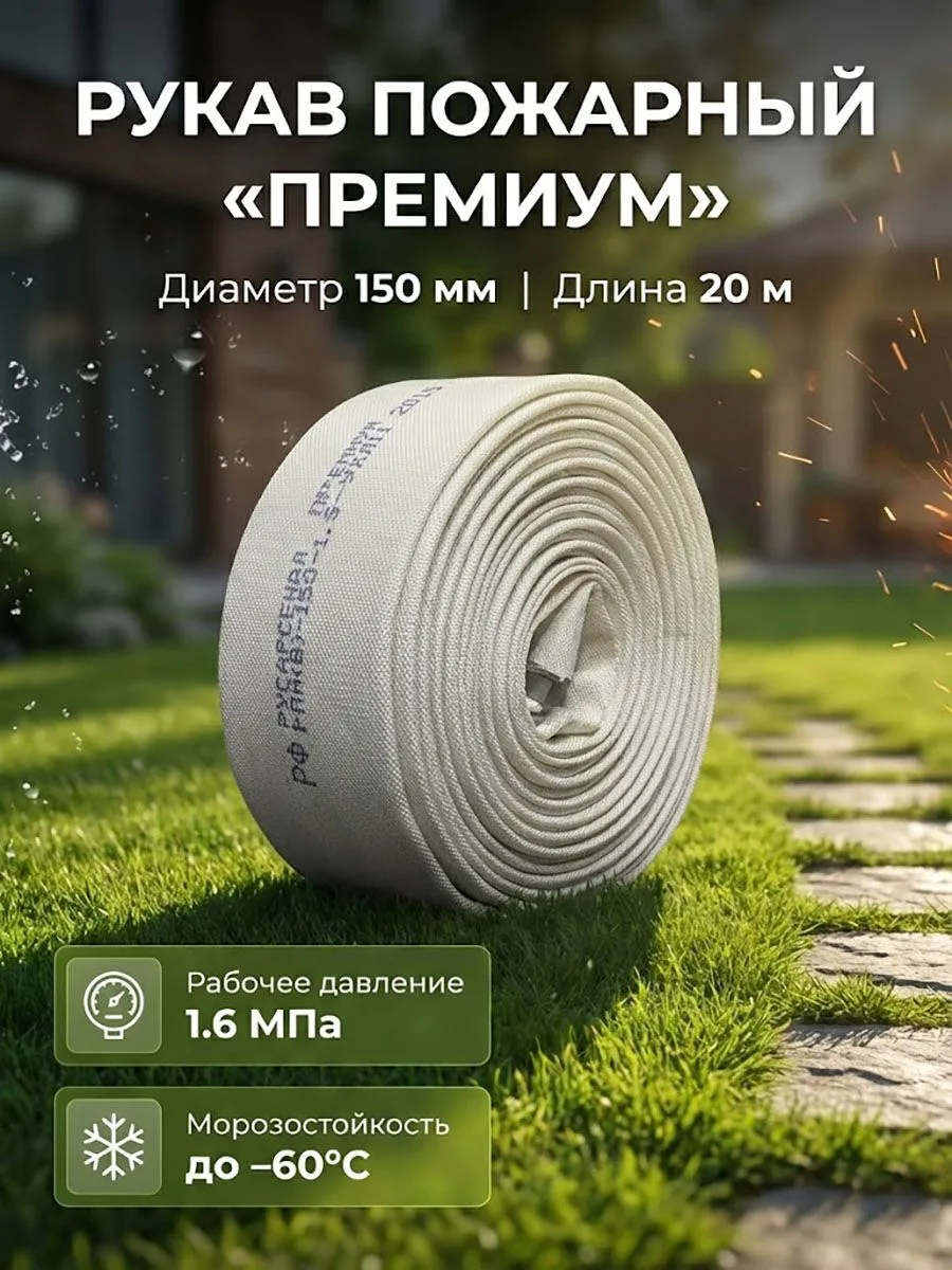 Рукав пожарный напорный 150мм "Премиум" с внутренним гидроизоляционным покрытием, износостойкий, морозостойкий 20м