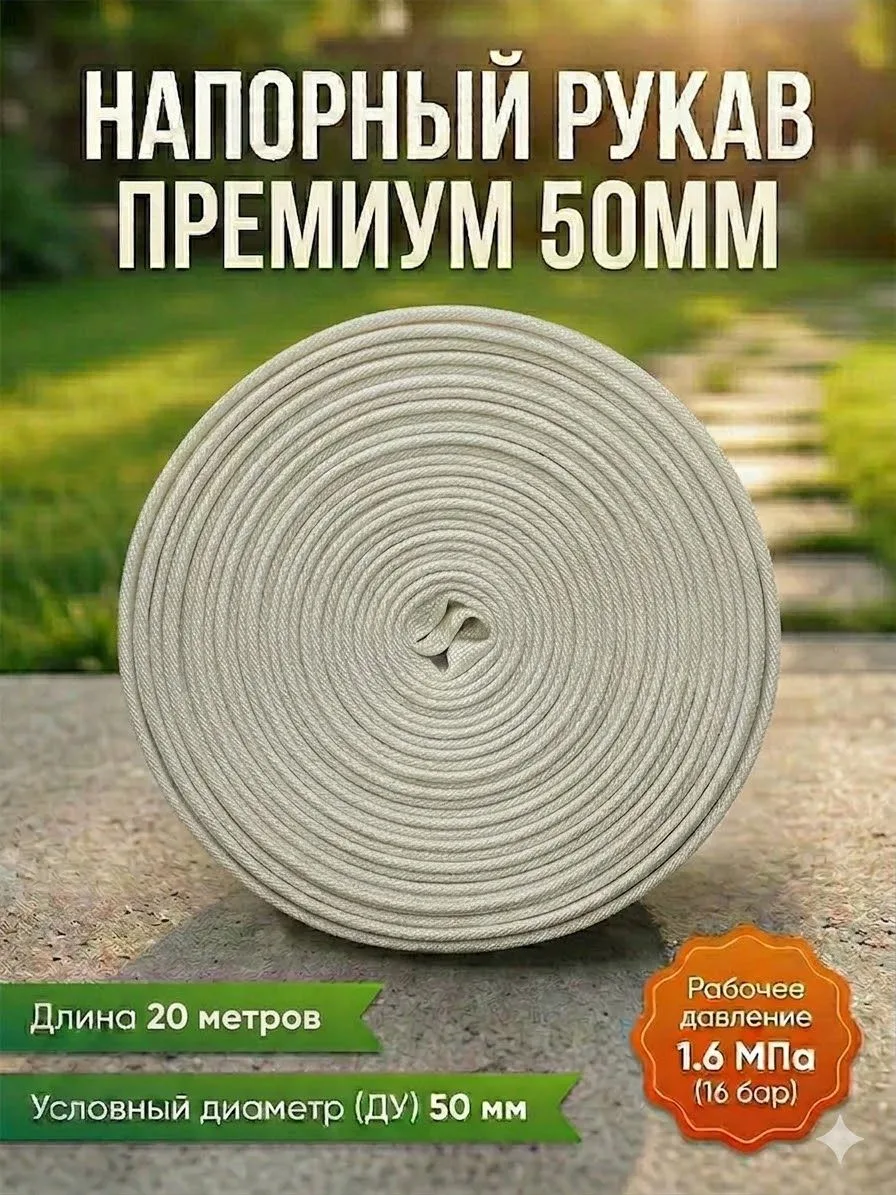 Рукав пожарный напорный 50мм "Премиум" с внутренним гидроизоляционным покрытием, износостойкий, морозостойкий 20м